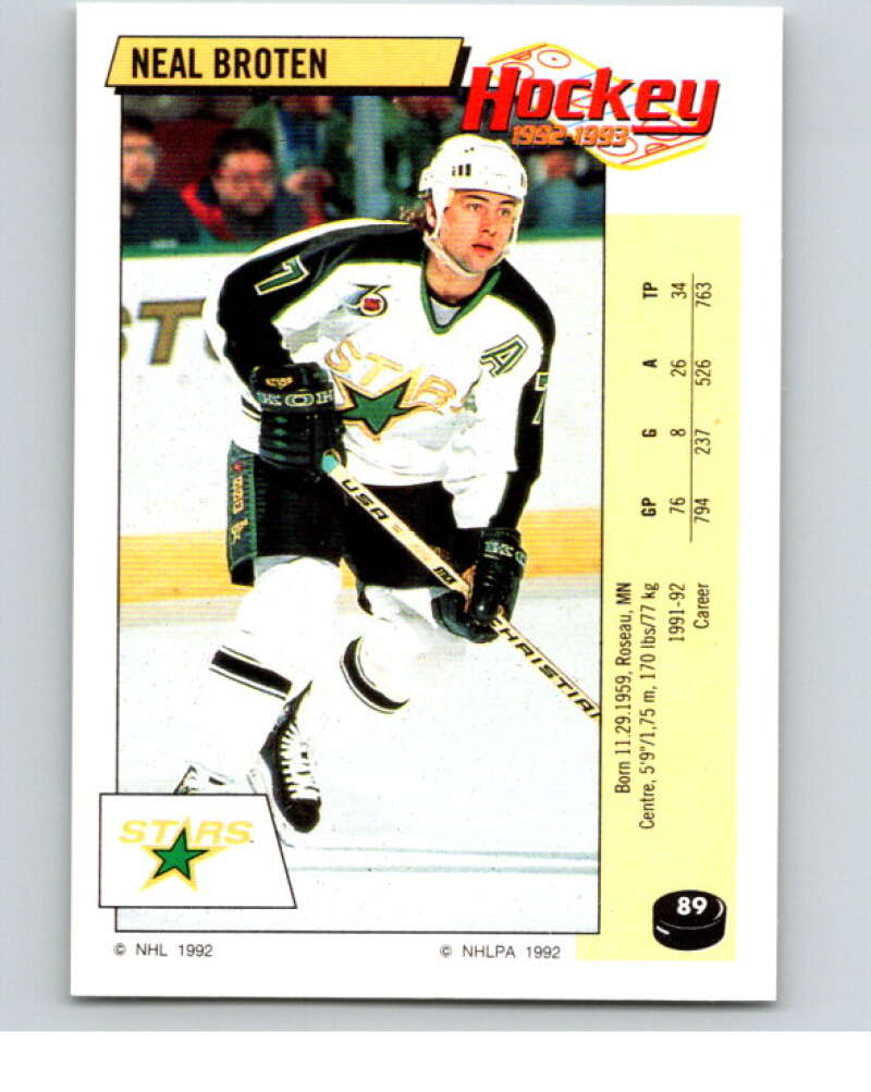 1992-93 Panini Stickers Hockey #89 Neal Broten Minnesota North Stars V82633 Image 1