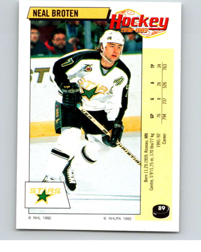 1992-93 Panini Stickers Hockey #89 Neal Broten Minnesota North Stars V82634 Image 1