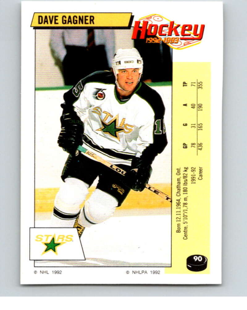 1992-93 Panini Stickers Hockey #90 Dave Gagner Minnesota North Stars V82636 Image 1