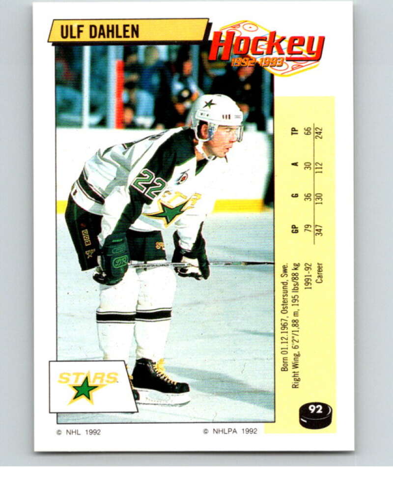 1992-93 Panini Stickers Hockey #92 Ulf Dahlen Minnesota North Stars V82638 Image 1