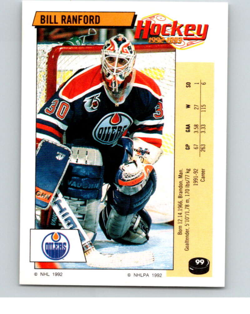 1992-93 Panini Stickers Hockey #99 Bill Ranford Edmonton Oilers V82649 Image 1