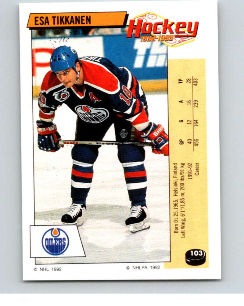 1992-93 Panini Stickers Hockey #103 Esa Tikkanen V82656 Image 1