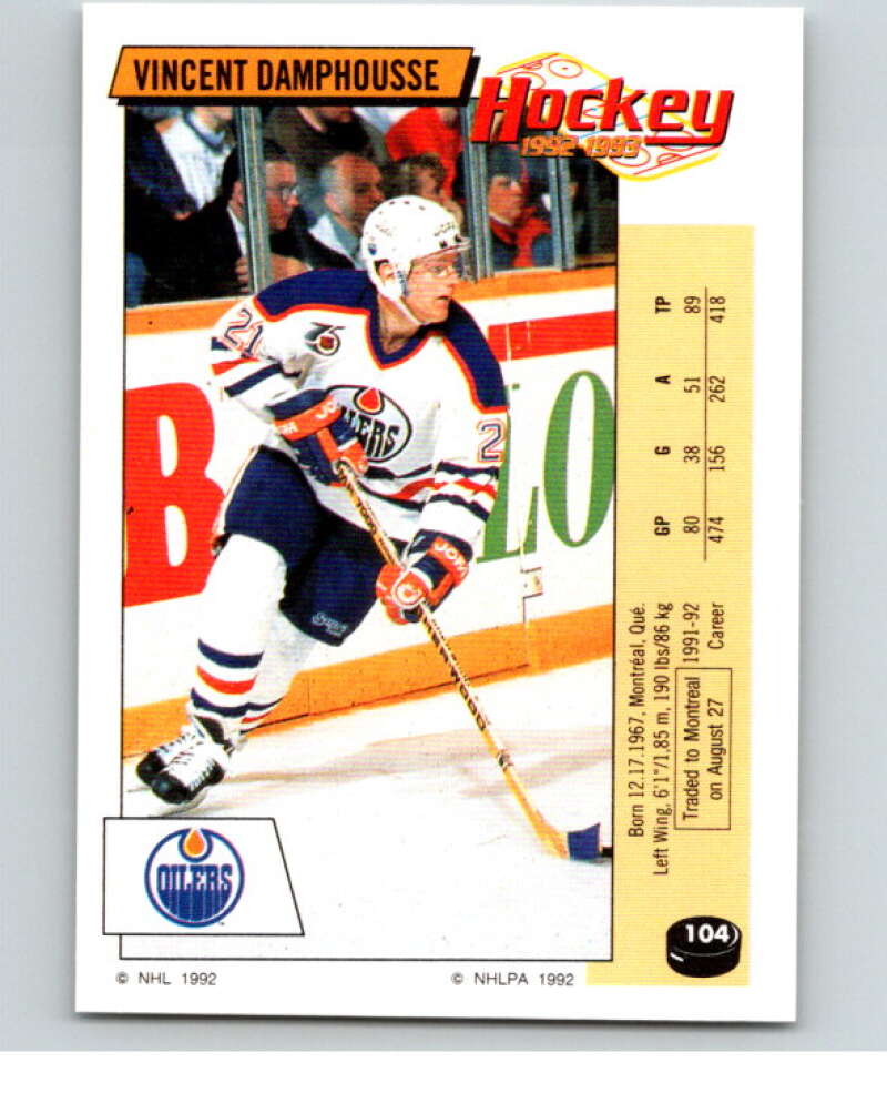 1992-93 Panini Stickers Hockey #104 Vincent Damphousse V82657 Image 1