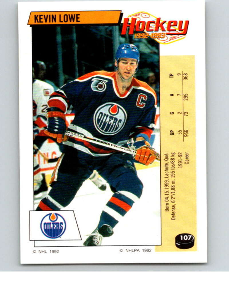 1992-93 Panini Stickers Hockey #107 Kevin Lowe V82665 Image 1
