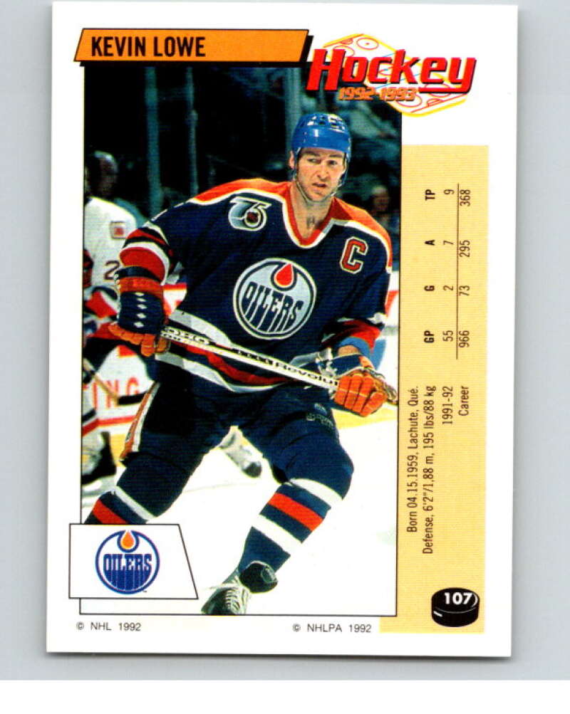 1992-93 Panini Stickers Hockey #107 Kevin Lowe V82666 Image 1