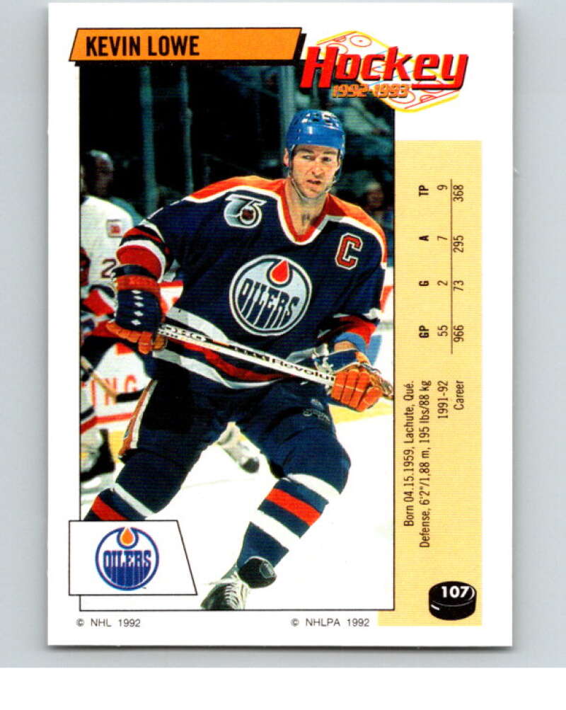 1992-93 Panini Stickers Hockey #107 Kevin Lowe V82667 Image 1