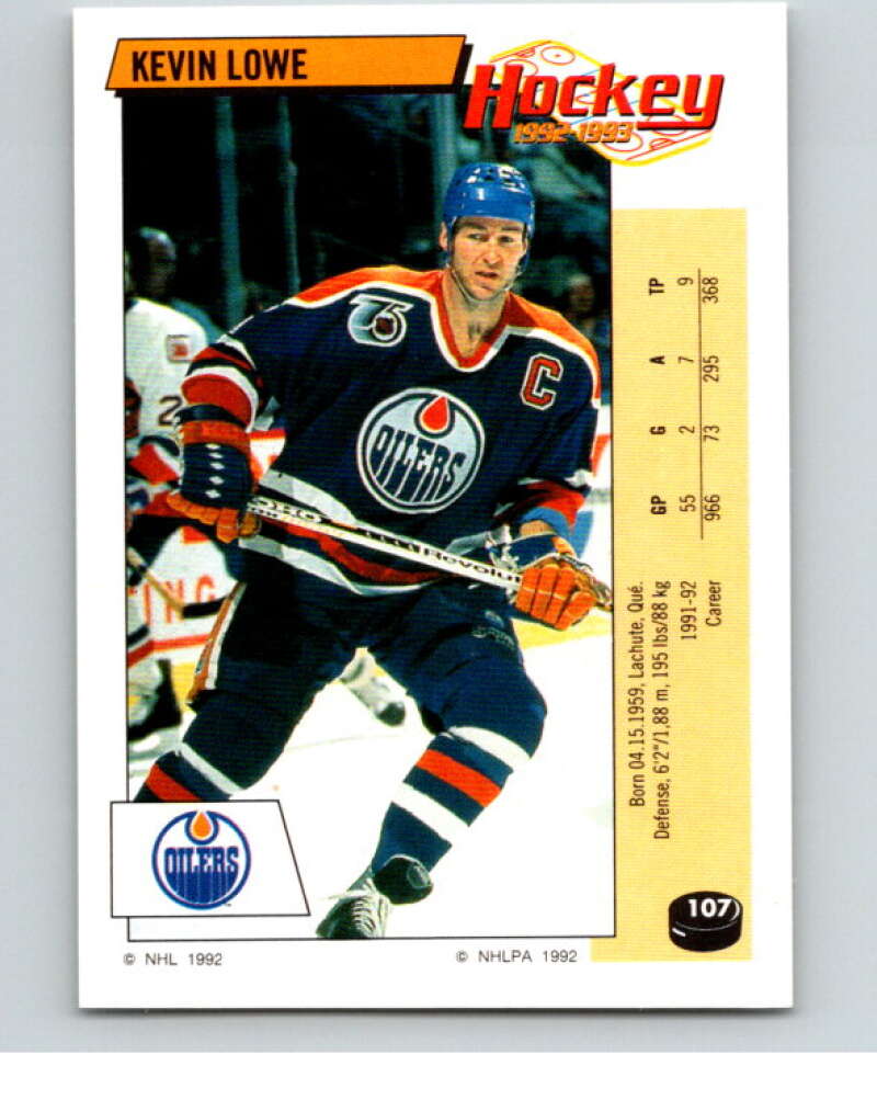 1992-93 Panini Stickers Hockey #107 Kevin Lowe V82668 Image 1