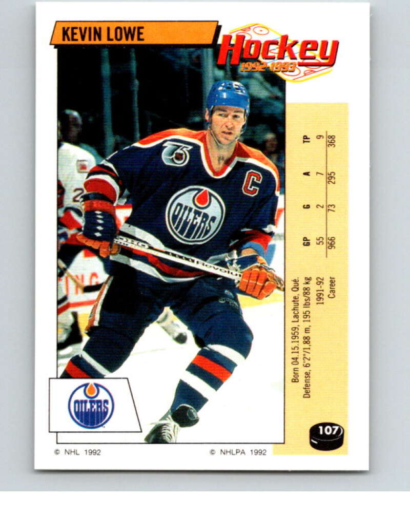 1992-93 Panini Stickers Hockey #107 Kevin Lowe V82669 Image 1