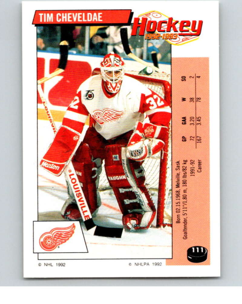 1992-93 Panini Stickers Hockey #111 Tim Cheveldae Detroit Red Wings V82675 Image 1