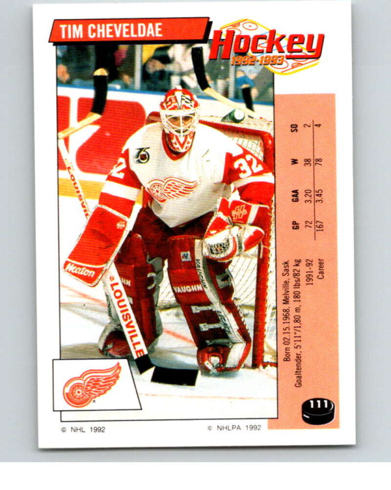 1992-93 Panini Stickers Hockey #111 Tim Cheveldae Detroit Red Wings V82676 Image 1