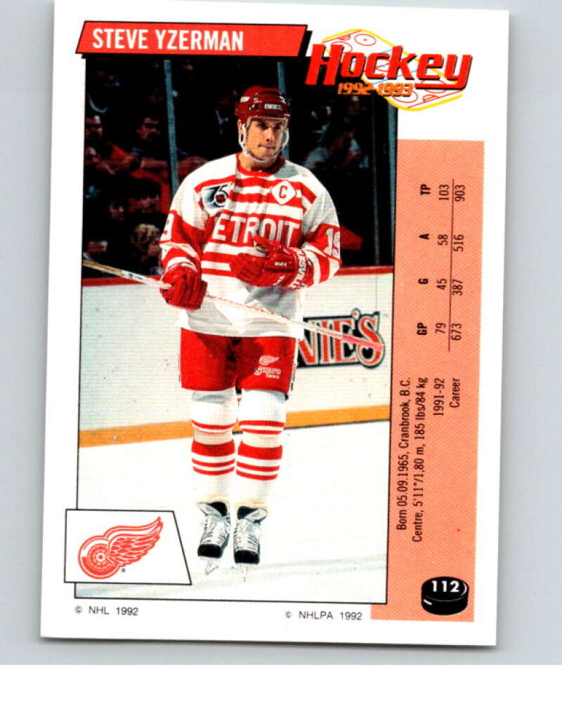 1992-93 Panini Stickers Hockey #112 Steve Yzerman Detroit Red Wings V82678 Image 1