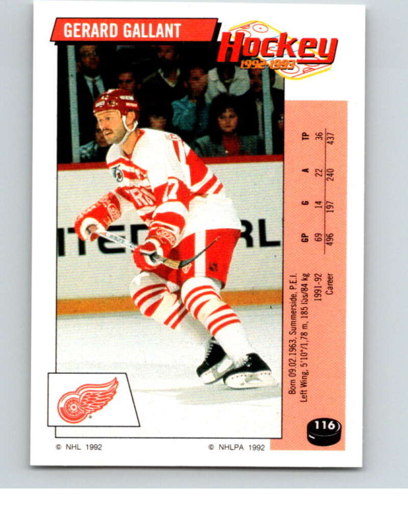 1992-93 Panini Stickers Hockey #116 Gerard Gallant Detroit Red Wings V82690 Image 1