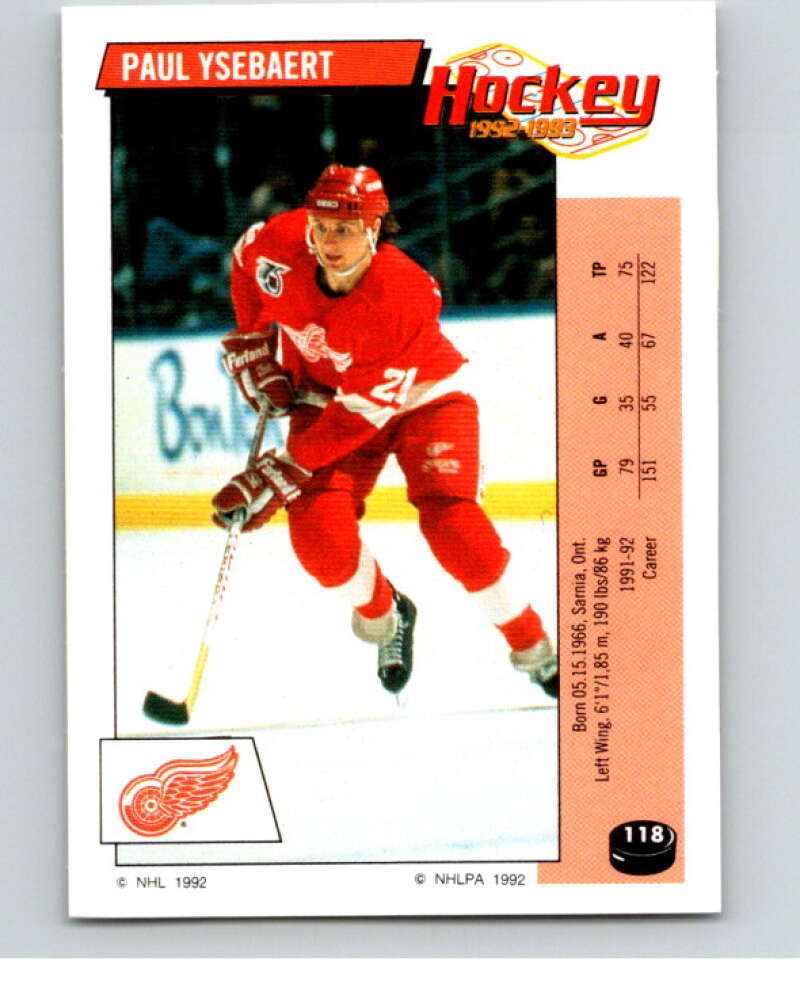 1992-93 Panini Stickers Hockey #118 Paul Ysebaert Detroit Red Wings V82695 Image 1