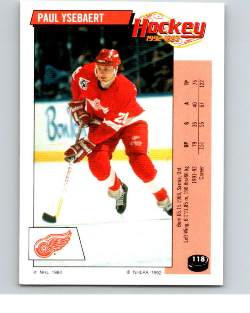 1992-93 Panini Stickers Hockey #118 Paul Ysebaert Detroit Red Wings V82696 Image 1