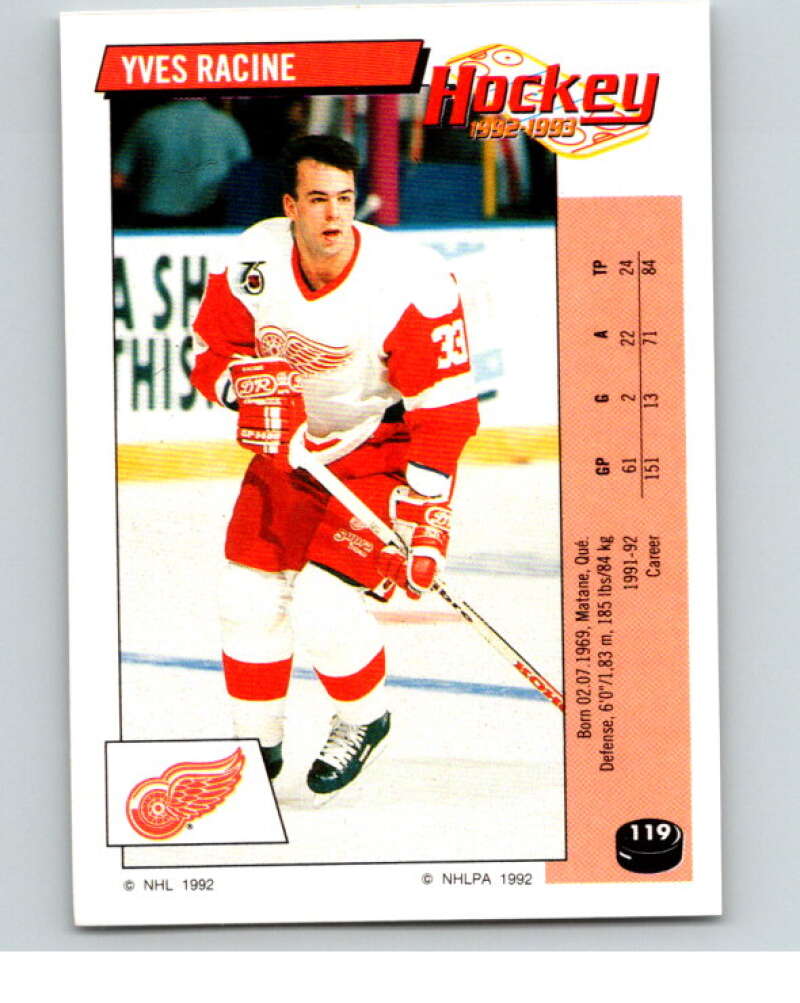1992-93 Panini Stickers Hockey #119 Yves Racine Detroit Red Wings V82697 Image 1
