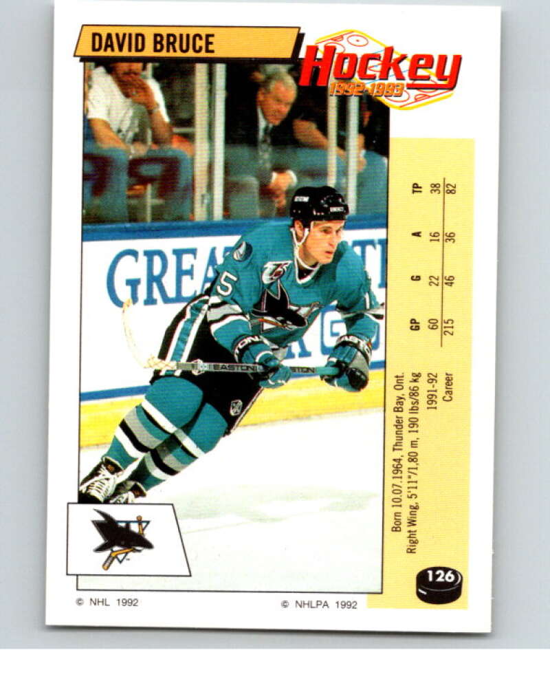 1992-93 Panini Stickers Hockey #126 David Bruce San Jose Sharks V82709 Image 1