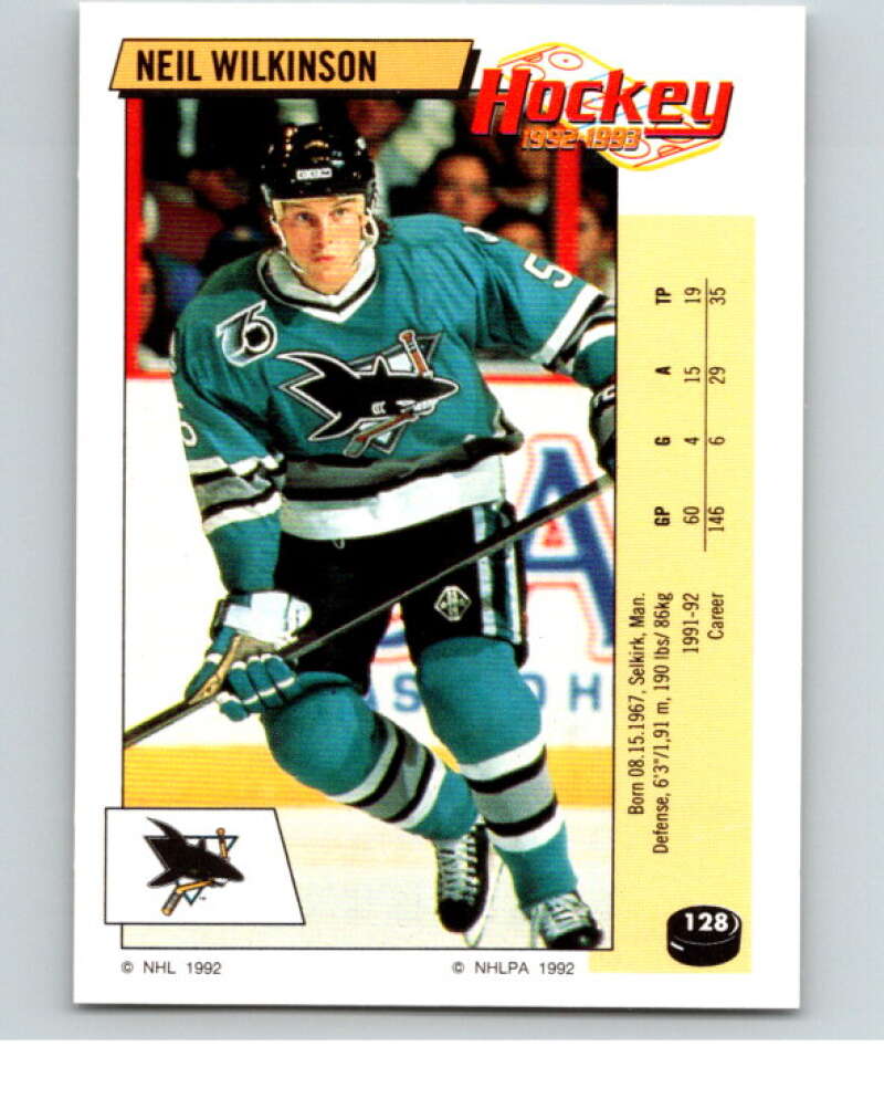 1992-93 Panini Stickers Hockey #128 Neil Wilkinson San Jose Sharks V82711 Image 1