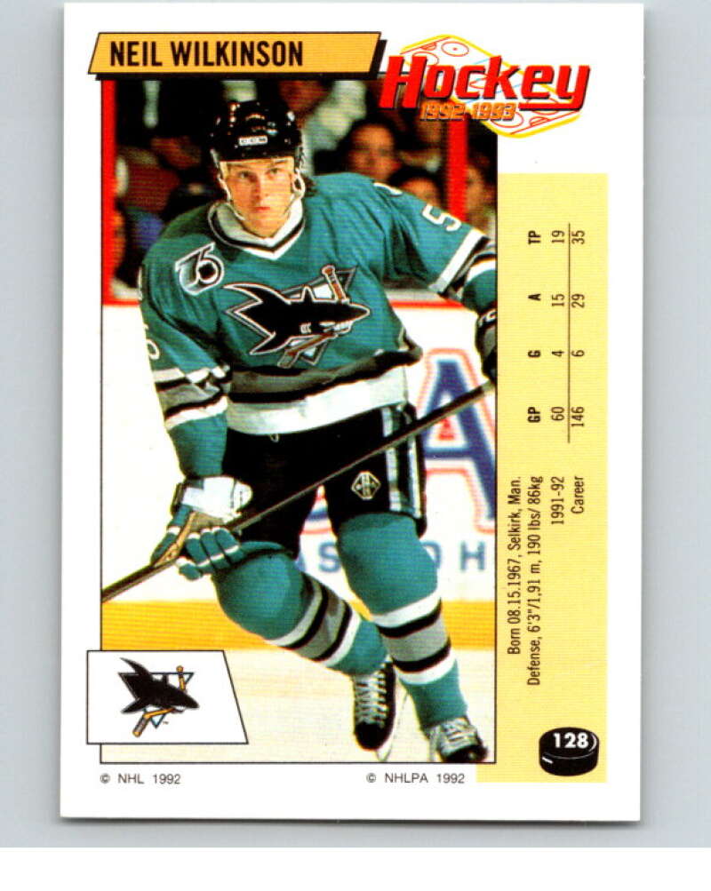 1992-93 Panini Stickers Hockey #128 Neil Wilkinson San Jose Sharks V82712 Image 1