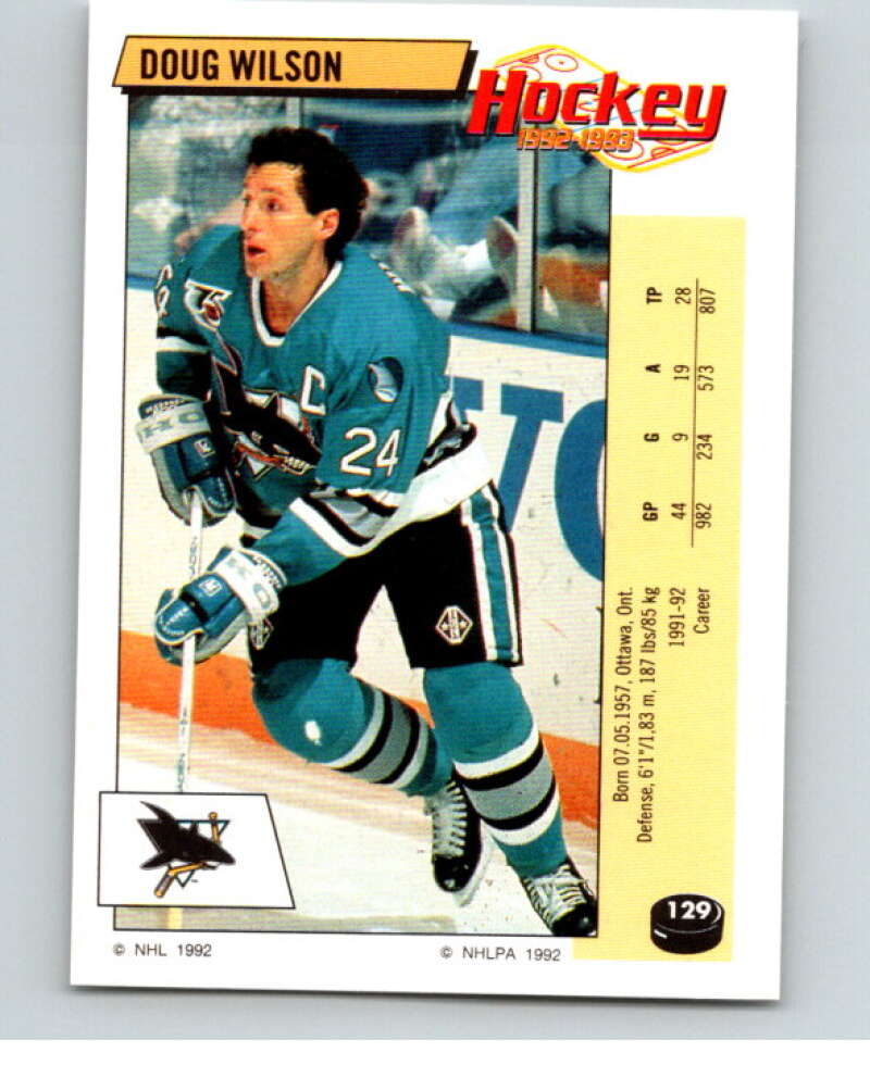 1992-93 Panini Stickers Hockey #129 Doug Wilson San Jose Sharks V82713 Image 1