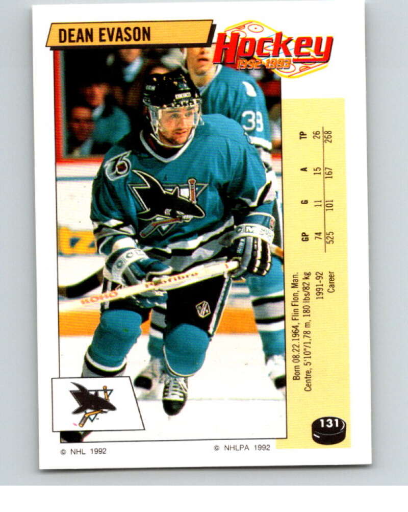 1992-93 Panini Stickers Hockey #131 Dean Evason V82717 Image 1