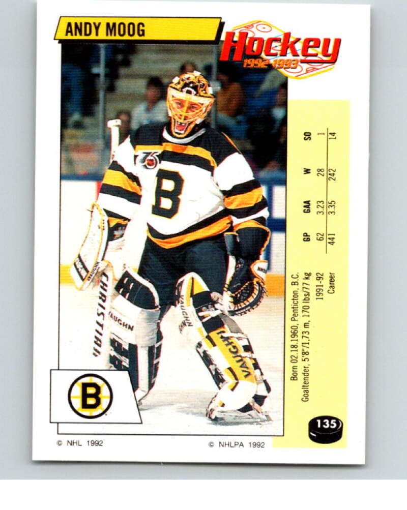 1992-93 Panini Stickers Hockey #135 Andy Moog Boston Bruins V82725 Image 1
