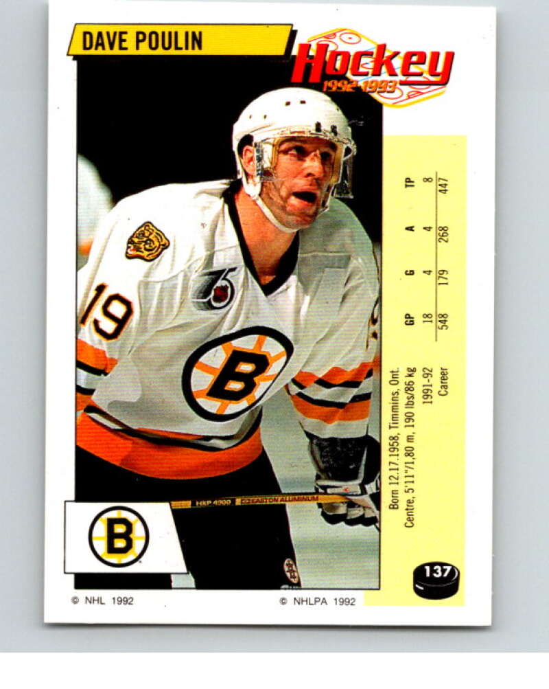 1992-93 Panini Stickers Hockey #137 Dave Poulin Boston Bruins V82729 Image 1