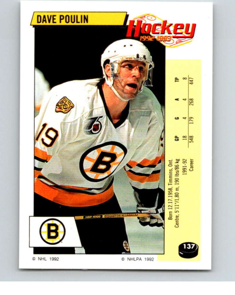 1992-93 Panini Stickers Hockey #137 Dave Poulin Boston Bruins V82730 Image 1