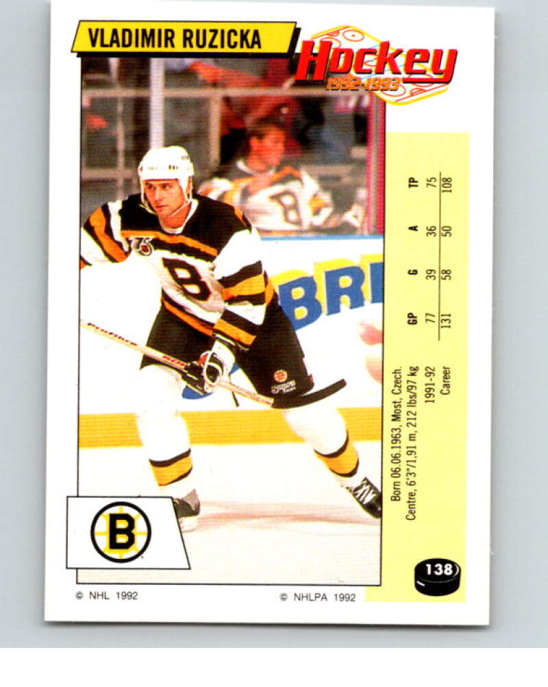 1992-93 Panini Stickers Hockey #138 Vladimir Ruzicka Boston Bruins V82731 Image 1