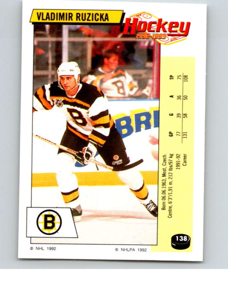 1992-93 Panini Stickers Hockey #138 Vladimir Ruzicka Boston Bruins V82732 Image 1