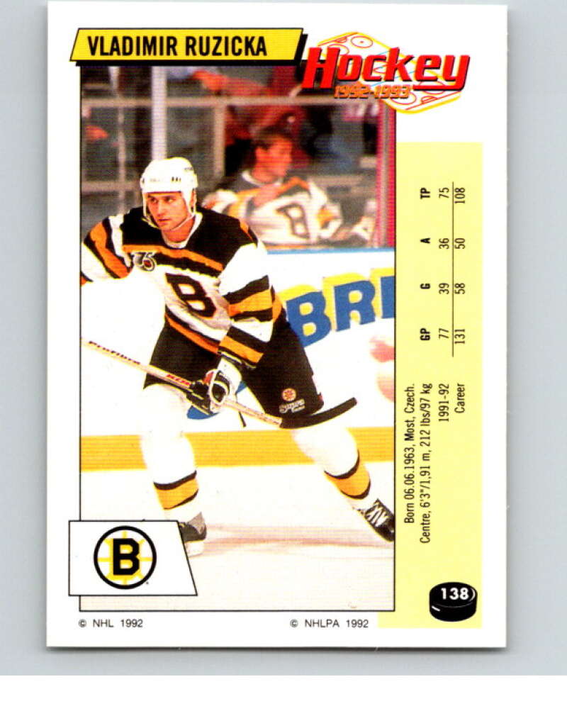 1992-93 Panini Stickers Hockey #138 Vladimir Ruzicka Boston Bruins V82733 Image 1