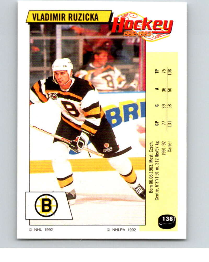1992-93 Panini Stickers Hockey #138 Vladimir Ruzicka Boston Bruins V82734 Image 1