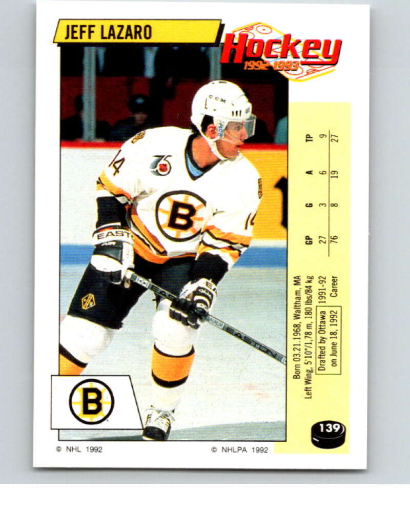 1992-93 Panini Stickers Hockey #139 Jeff Lazaro Ottawa Senators V82737 Image 1