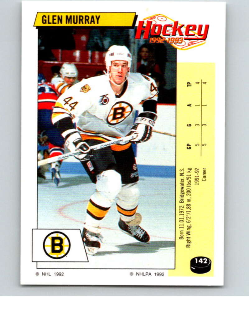 1992-93 Panini Stickers Hockey #142 Glen Murray Boston Bruins V82743 Image 1