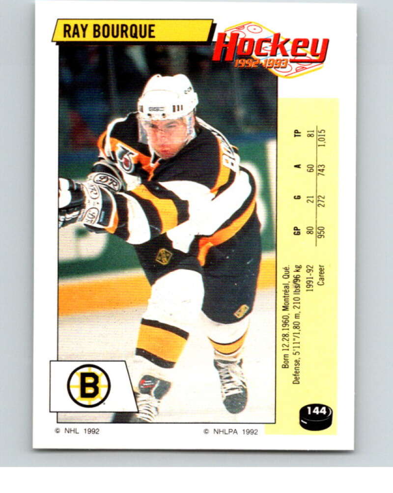 1992-93 Panini Stickers Hockey #144 Ray Bourque Boston Bruins V82748 Image 1