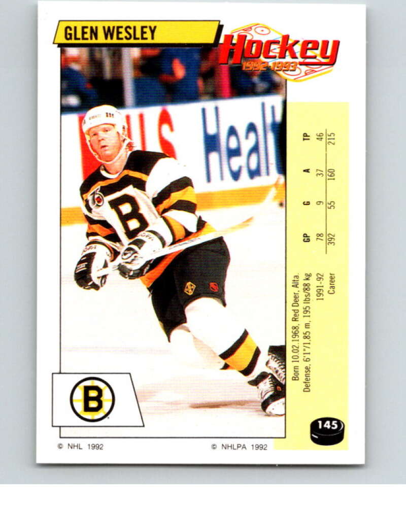 1992-93 Panini Stickers Hockey #145 Glen Wesley Boston Bruins V82750 Image 1