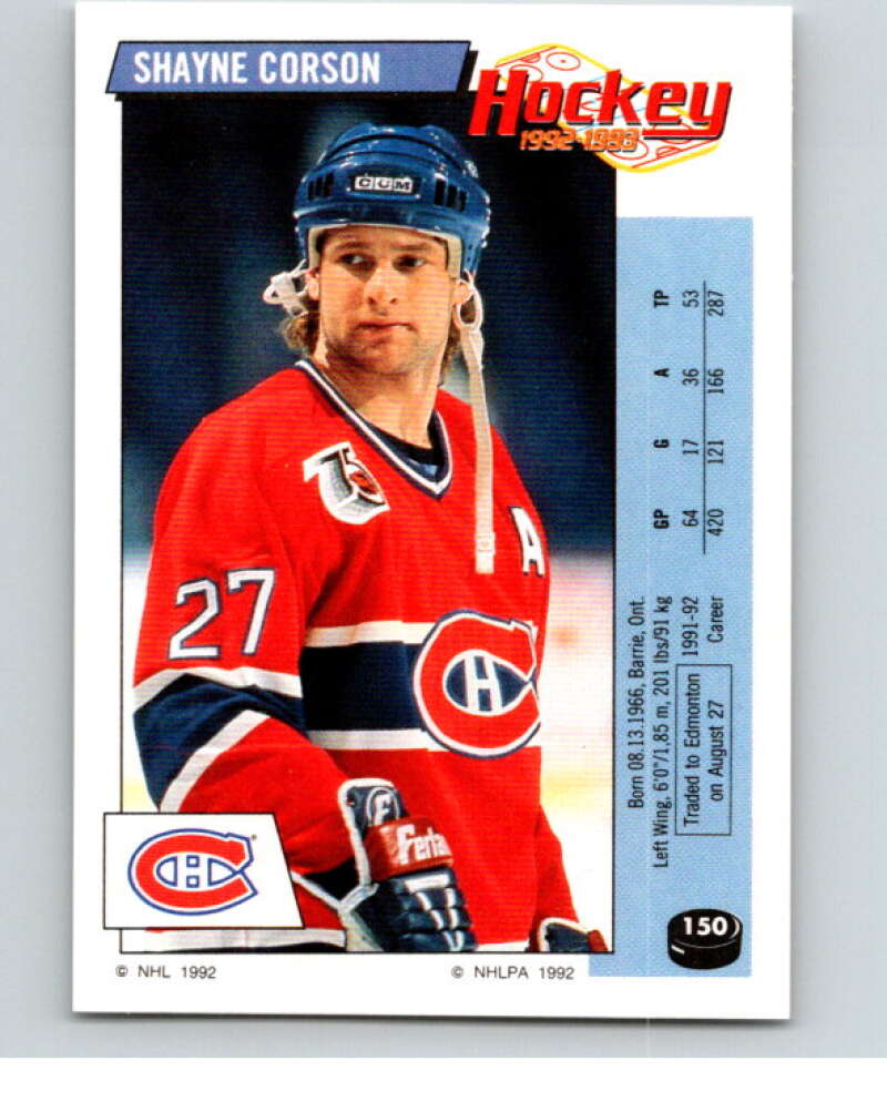 1992-93 Panini Stickers Hockey #150 Shayne Corson V82758 Image 1