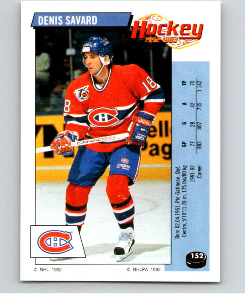 1992-93 Panini Stickers Hockey #152 Denis Savard Montreal Canadiens V82763 Image 1