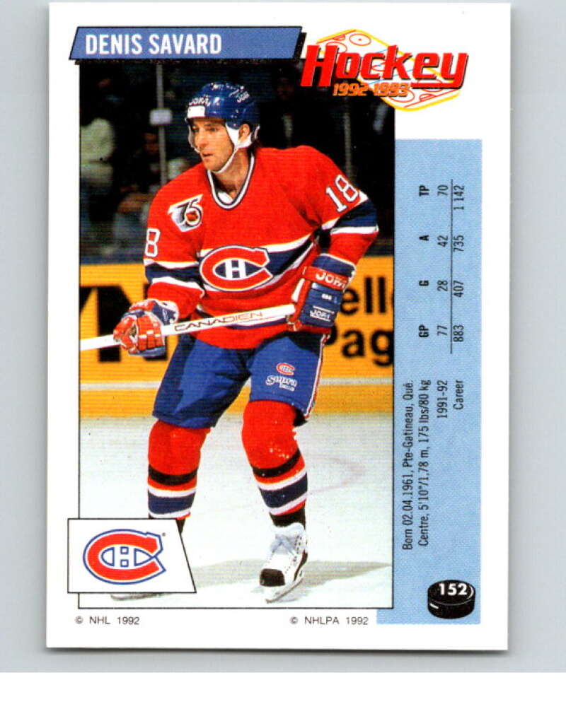 1992-93 Panini Stickers Hockey #152 Denis Savard Montreal Canadiens V82764 Image 1