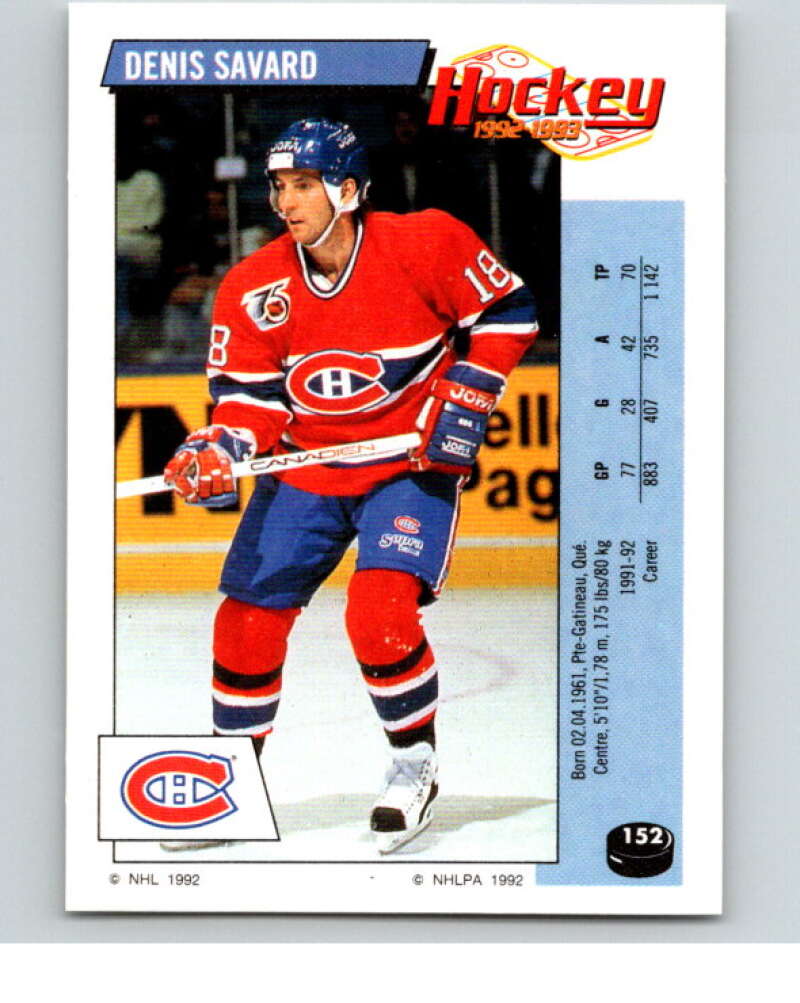 1992-93 Panini Stickers Hockey #152 Denis Savard Montreal Canadiens V82765 Image 1