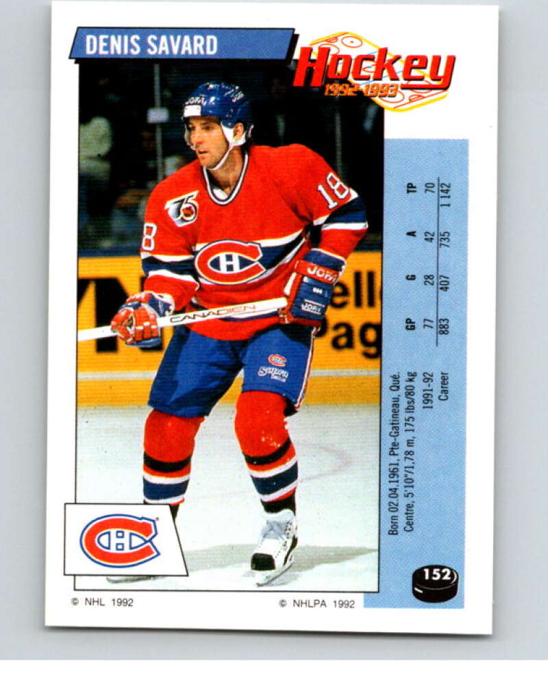 1992-93 Panini Stickers Hockey #152 Denis Savard Montreal Canadiens V82767 Image 1