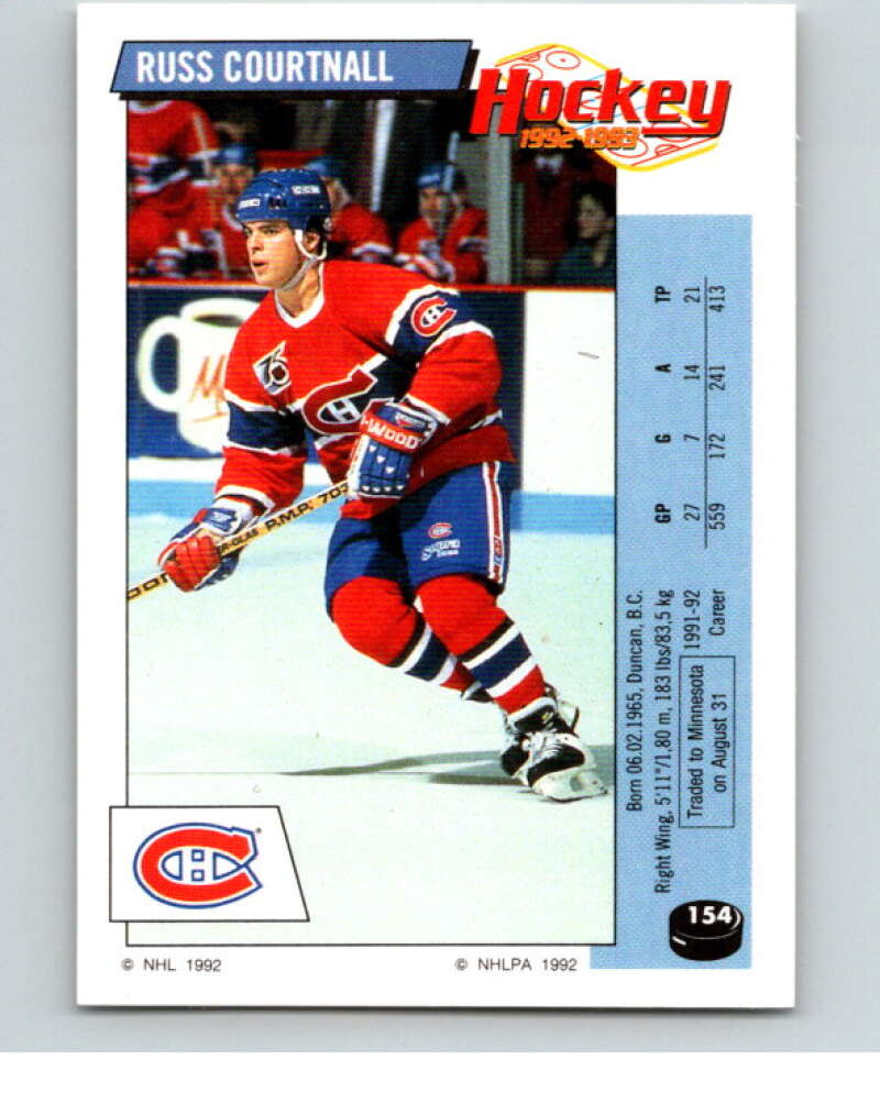 1992-93 Panini Stickers Hockey #154 Russ Courtnall V82769 Image 1