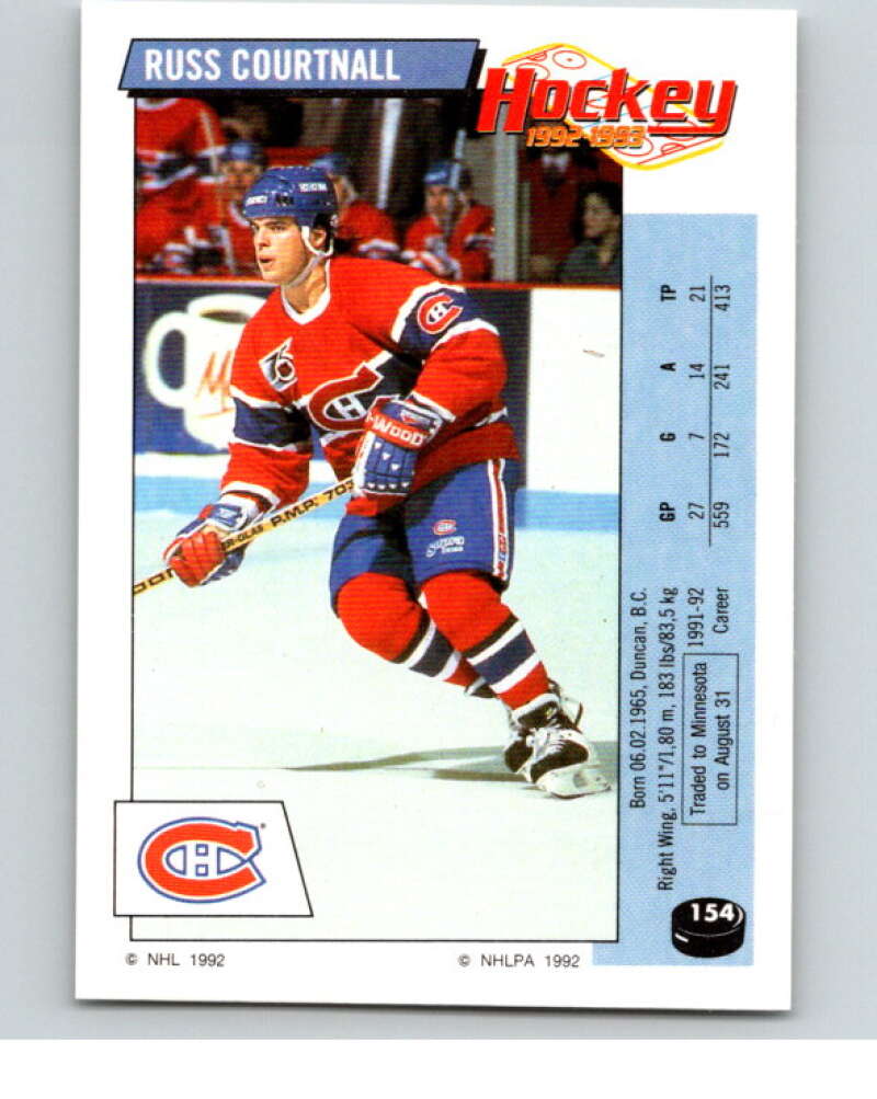 1992-93 Panini Stickers Hockey #154 Russ Courtnall V82770 Image 1