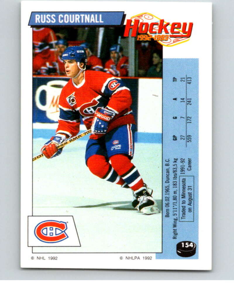 1992-93 Panini Stickers Hockey #154 Russ Courtnall V82774 Image 1