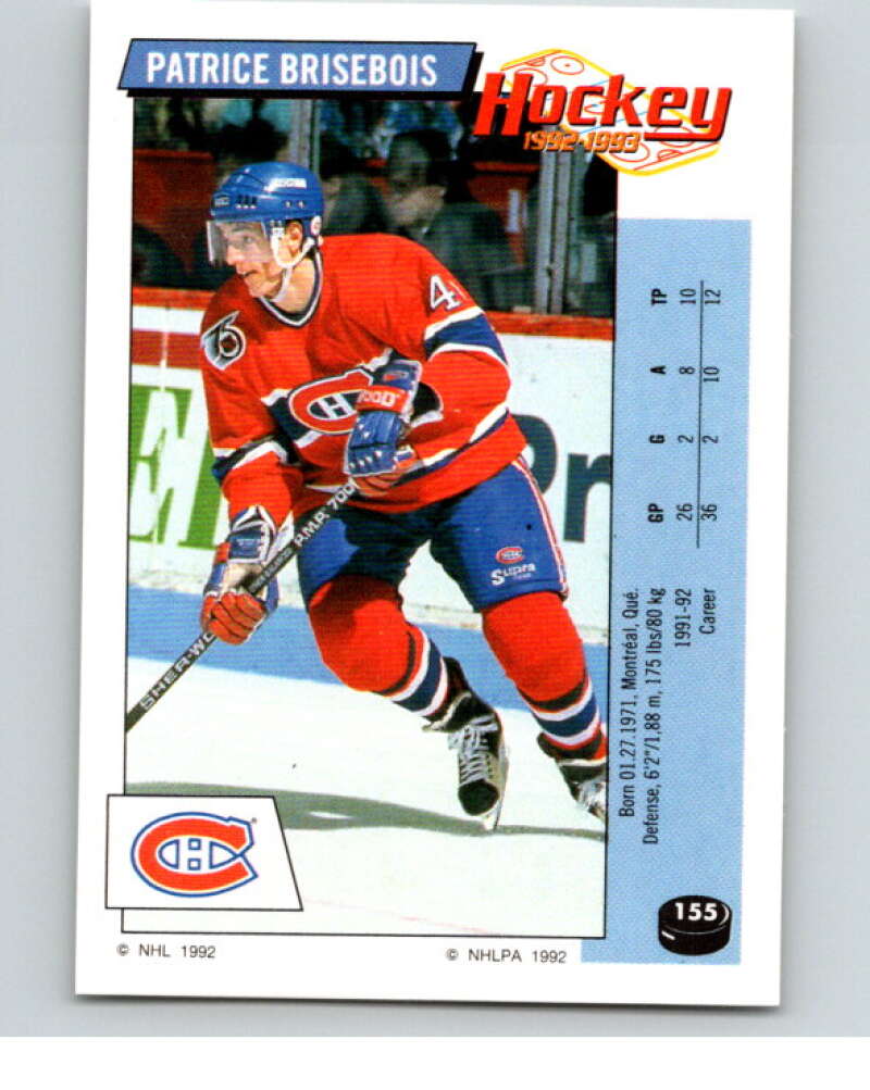 1992-93 Panini Stickers Hockey #155 Patrice Brisebois Montreal Canadiens V82775 Image 1