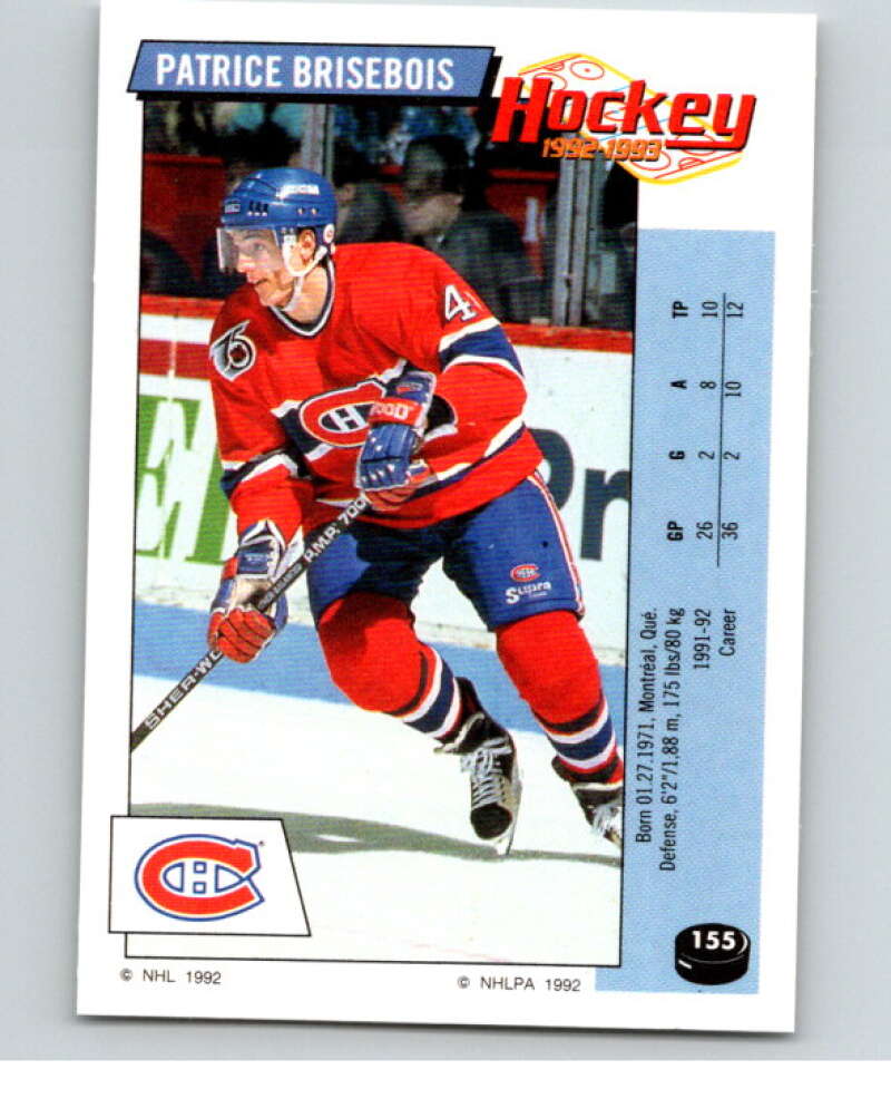 1992-93 Panini Stickers Hockey #155 Patrice Brisebois Montreal Canadiens V82776 Image 1