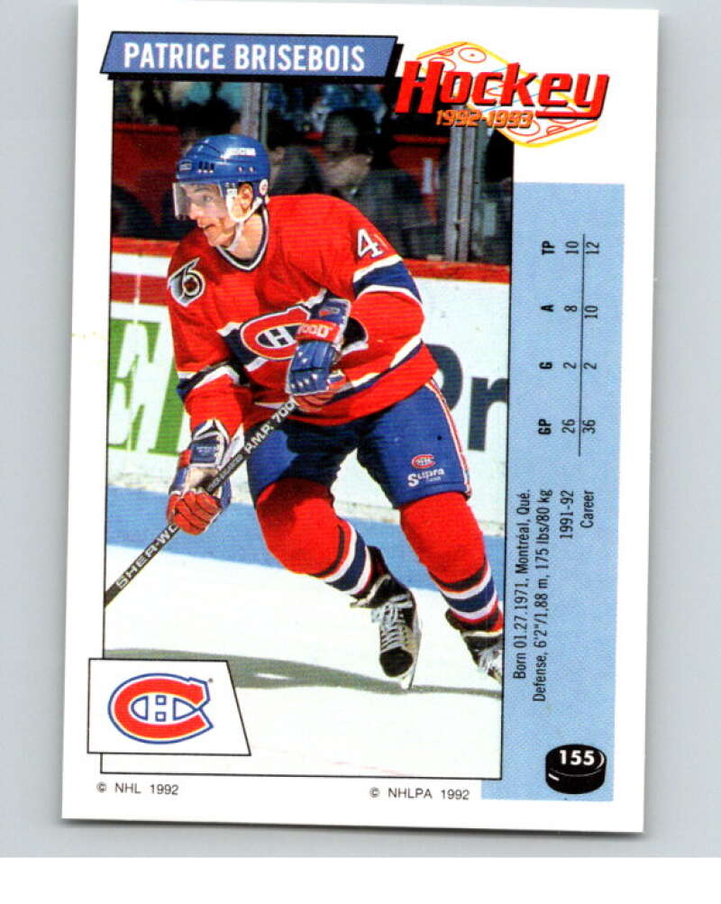 1992-93 Panini Stickers Hockey #155 Patrice Brisebois Montreal Canadiens V82777 Image 1