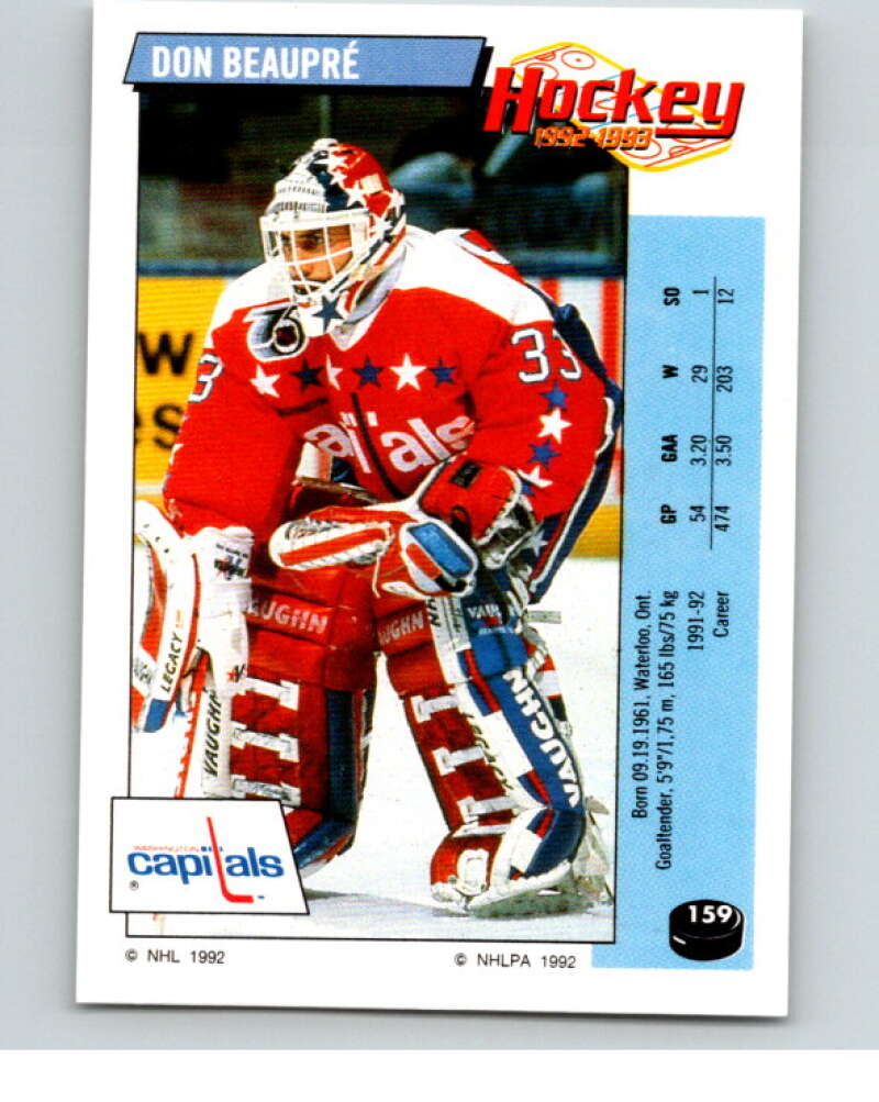 1992-93 Panini Stickers Hockey #159 Don Beaupre Washington Capitals V82783 Image 1