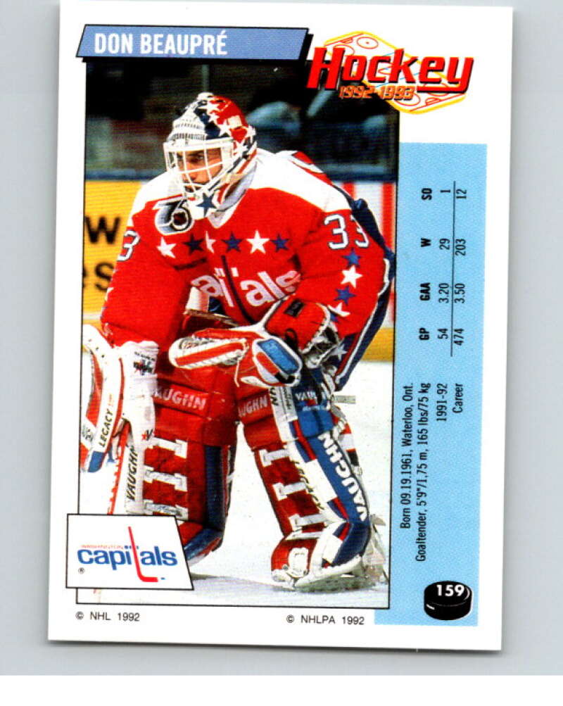 1992-93 Panini Stickers Hockey #159 Don Beaupre Washington Capitals V82785 Image 1