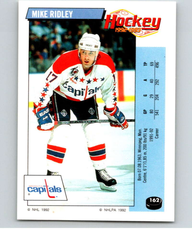 1992-93 Panini Stickers Hockey #162 Mike Ridley Washington Capitals V82794 Image 1