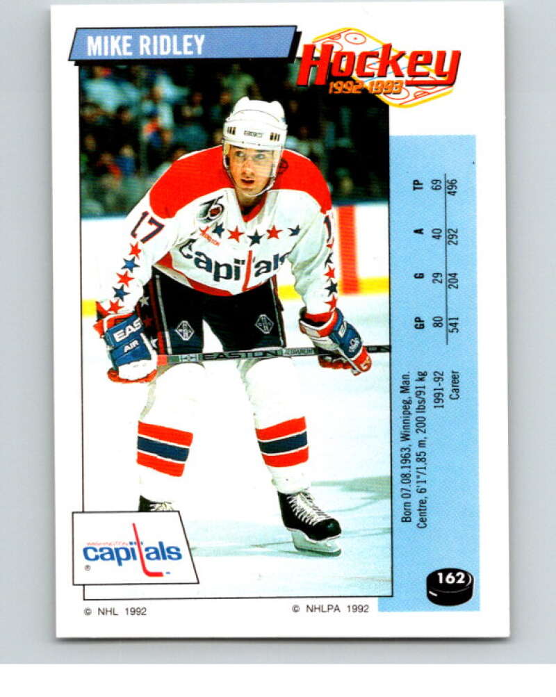 1992-93 Panini Stickers Hockey #162 Mike Ridley Washington Capitals V82796 Image 1